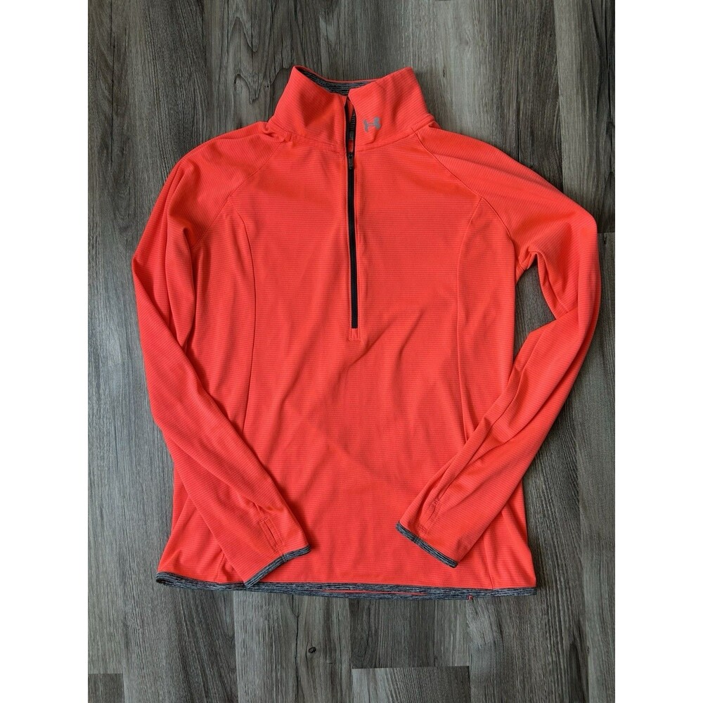 Under Armour Threadborne Run 1/2 Zip Pullover Orange Gray Womens Medium Running